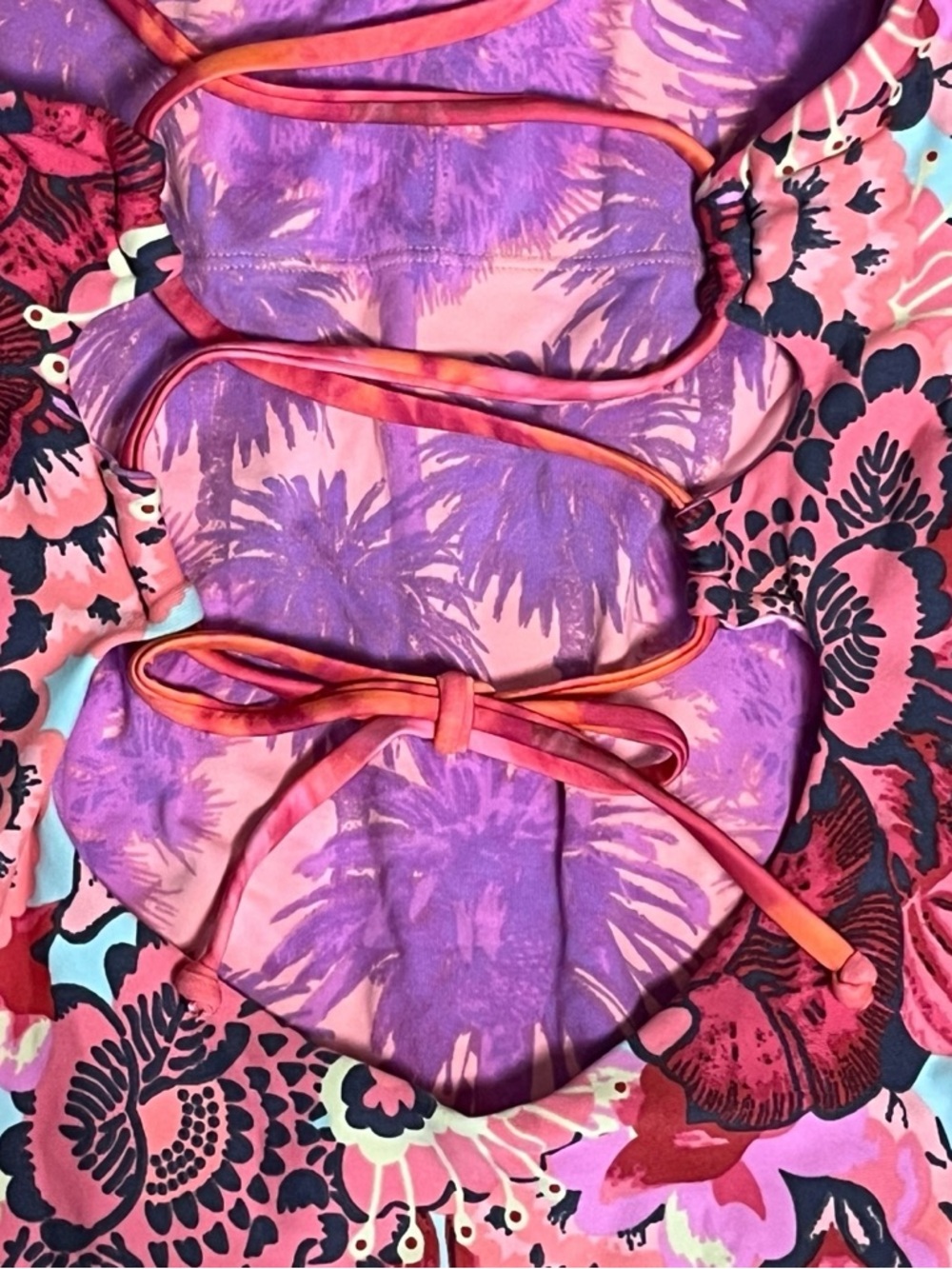 Maaji Reversible One Piece Swimsuit Small Floral Palm Print Cutout Back - Picture 7 of 13
